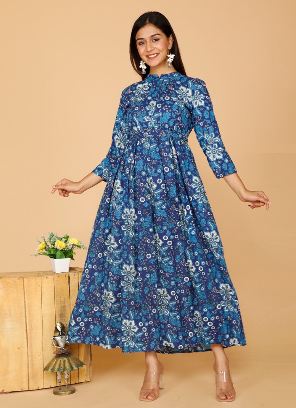 Designer Kurti Rayon Blue Print Kurtis