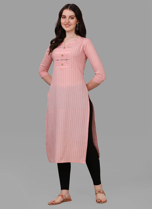 Designer Kurti Cotton Peach Weaving Kurtis