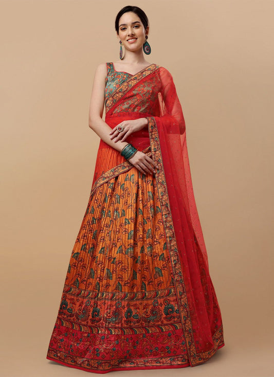 Lehenga Choli Silk Orange Digital Print Lehenga Choli