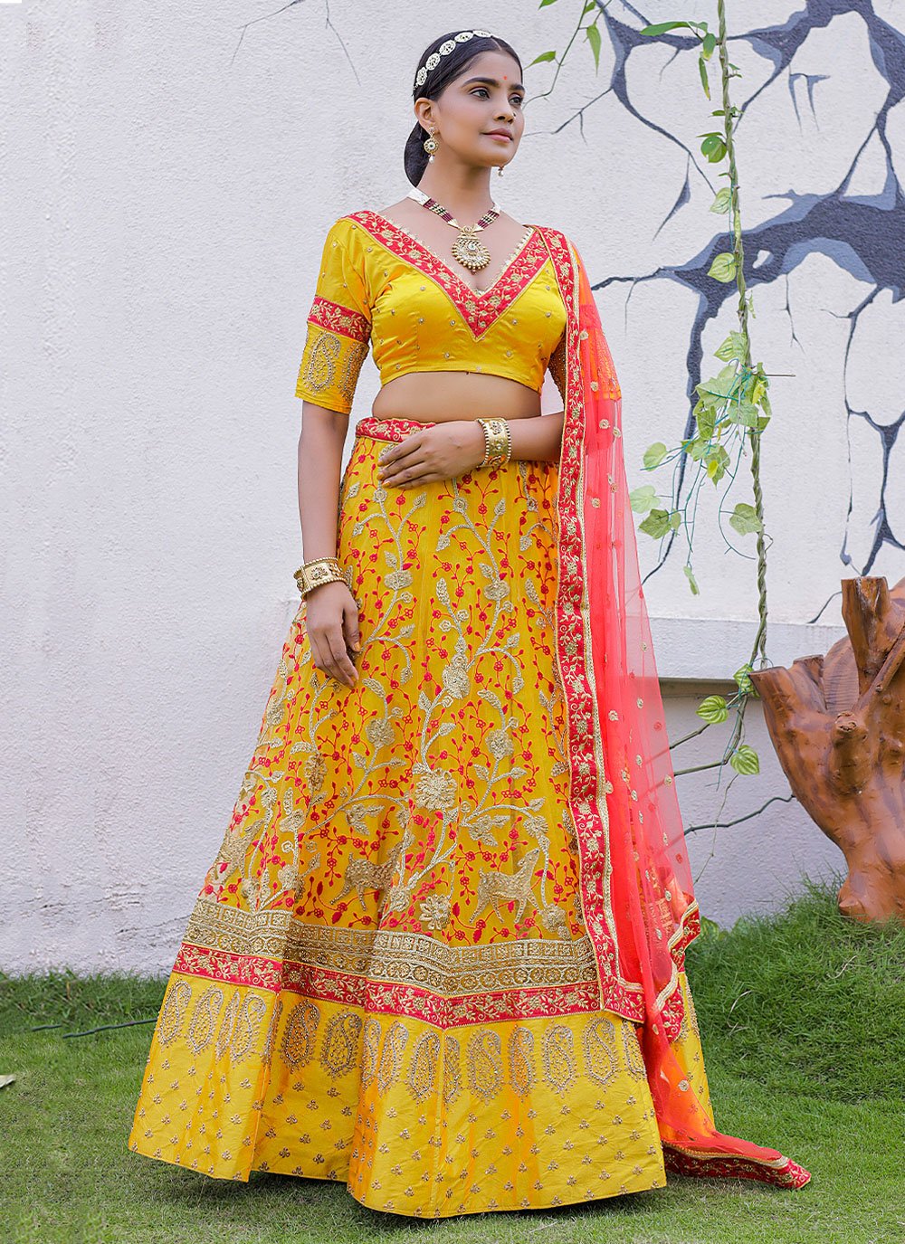 Lehenga Choli Net Yellow Diamond Lehenga Choli