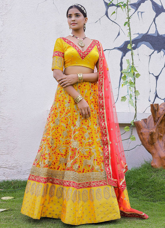 Lehenga Choli Net Yellow Diamond Lehenga Choli