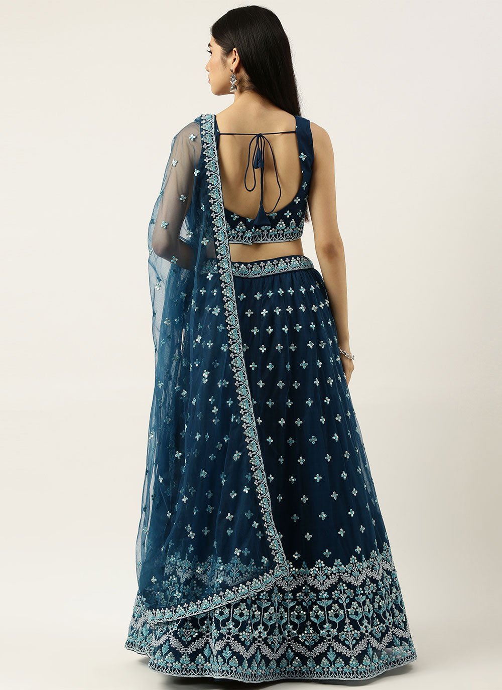 Lehenga Choli Net Blue Embroidered Lehenga Choli