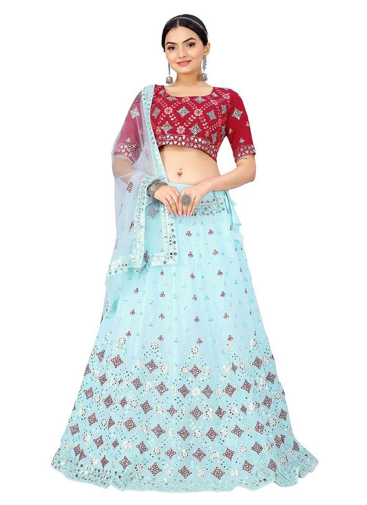 Lehenga Choli Georgette Aqua Blue Embroidered Lehenga Choli