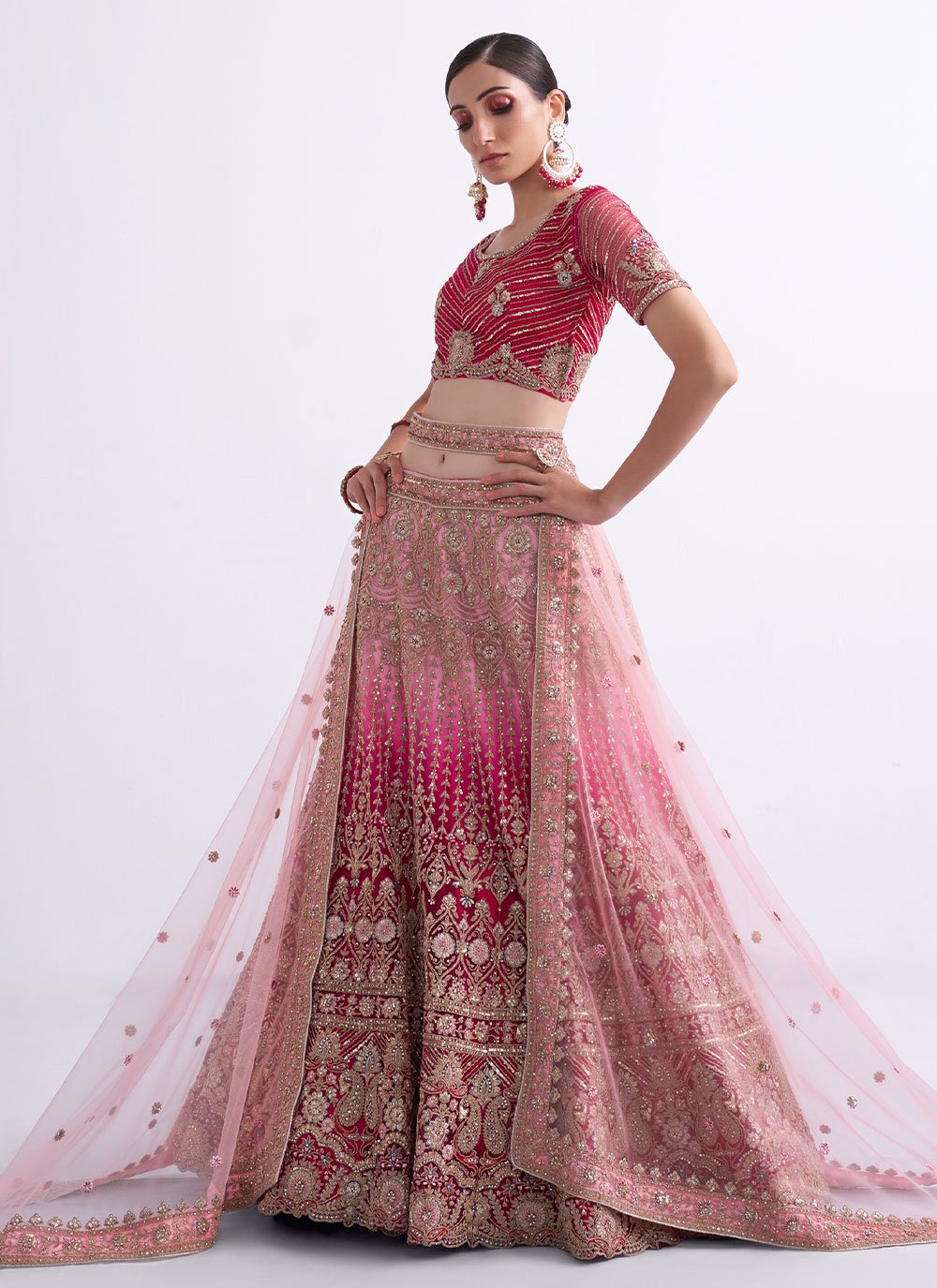 Lehenga Choli Net Pink Cord Work Lehenga Choli