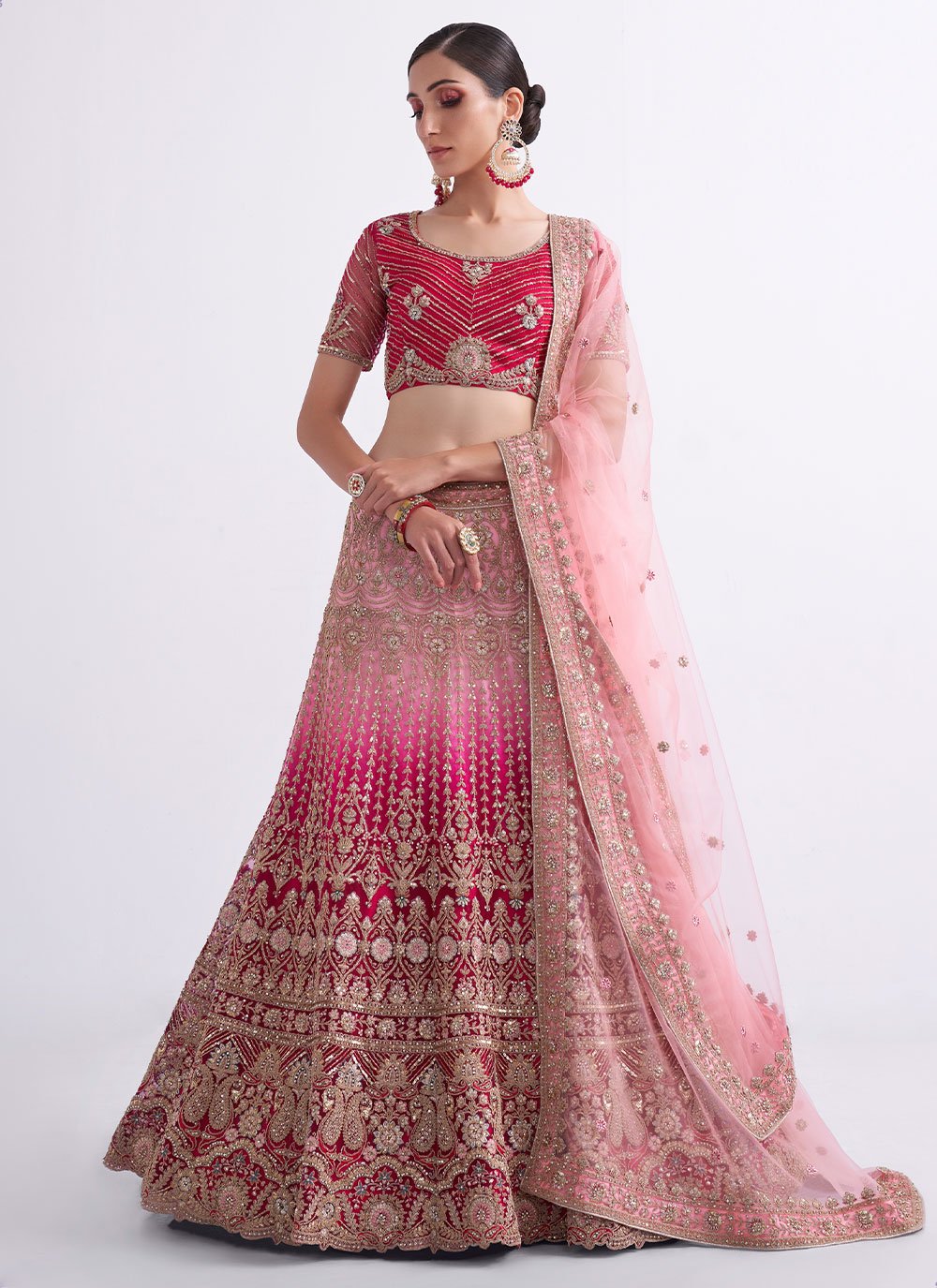 Lehenga Choli Net Pink Cord Work Lehenga Choli