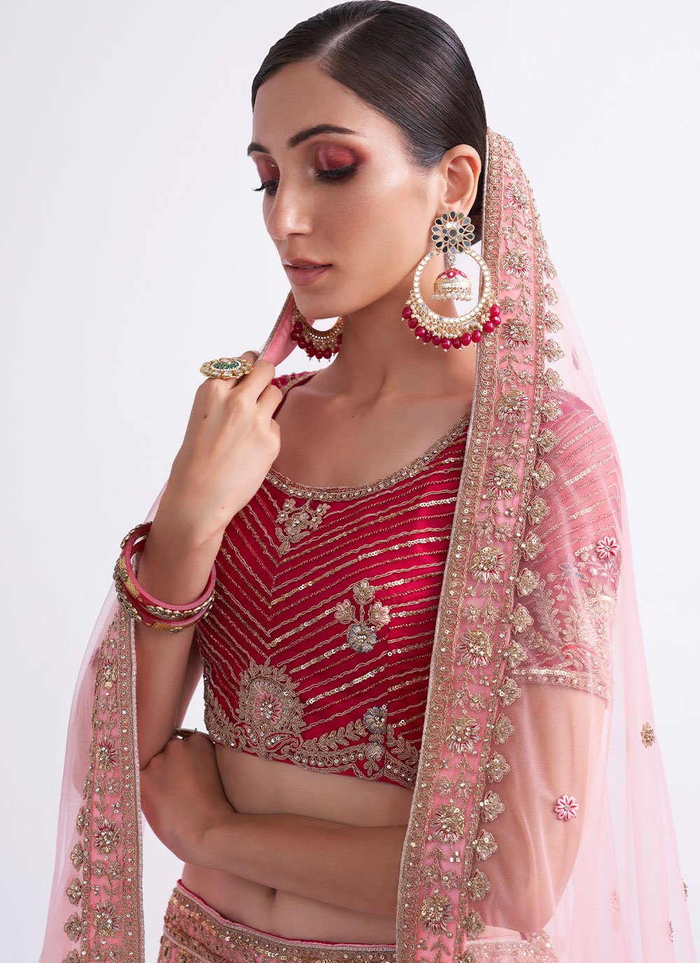 Lehenga Choli Net Pink Cord Work Lehenga Choli