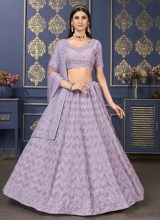 A Line Lehenga Georgette Lavender Embroidered Lehenga Choli