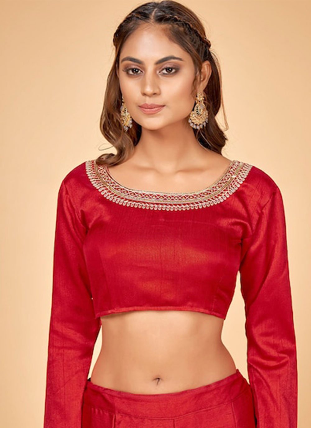 A Line Lehenga Raw Silk Red Dori Work Lehenga Choli