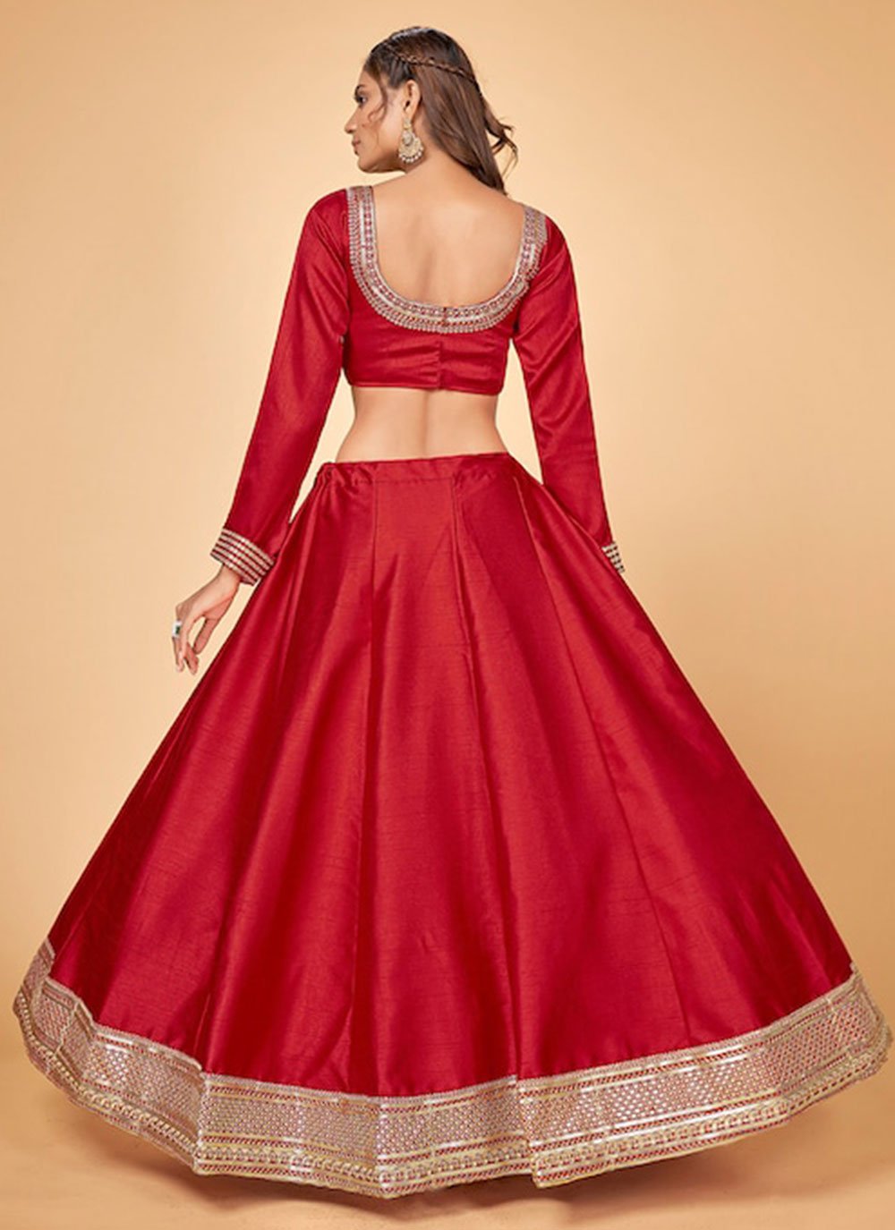 A Line Lehenga Raw Silk Red Dori Work Lehenga Choli