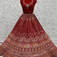 A Line Lehenga Velvet Red Diamond Lehenga Choli