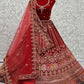 A Line Lehenga Velvet Red Diamond Lehenga Choli