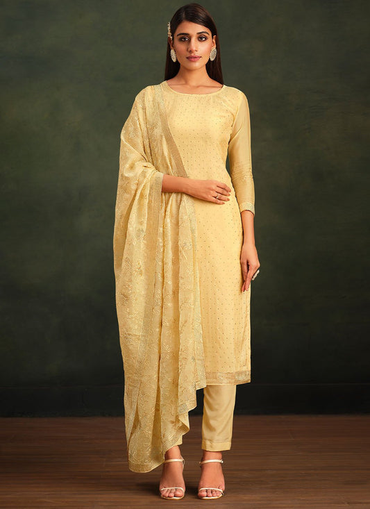 Salwar Suit Organza Yellow Embroidered Salwar Kameez