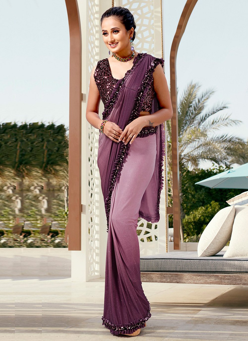 Designer Imported Purple Patch Border Saree