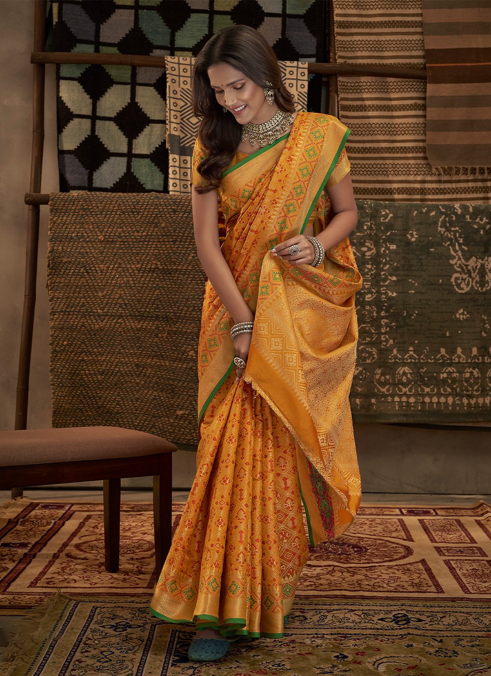 Designer Silk Orange Weaving Saree