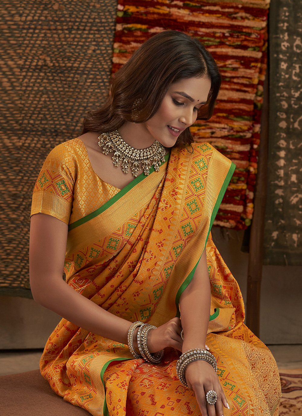 Designer Silk Orange Weaving Saree