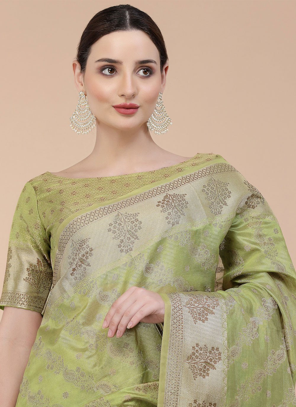 Designer Organza Green Patch Border Saree