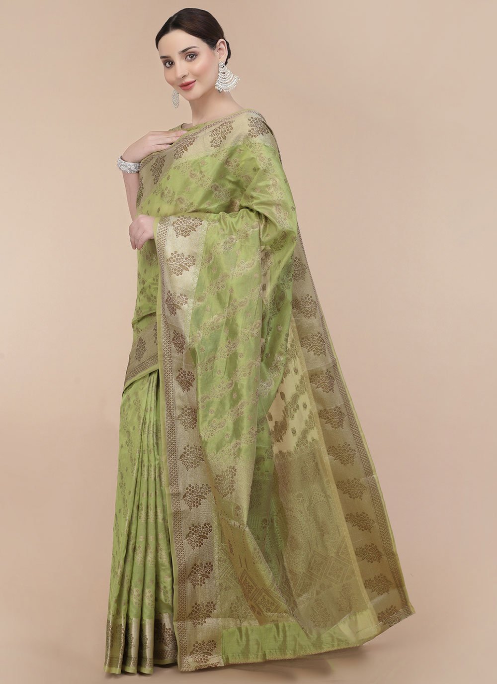 Designer Organza Green Patch Border Saree