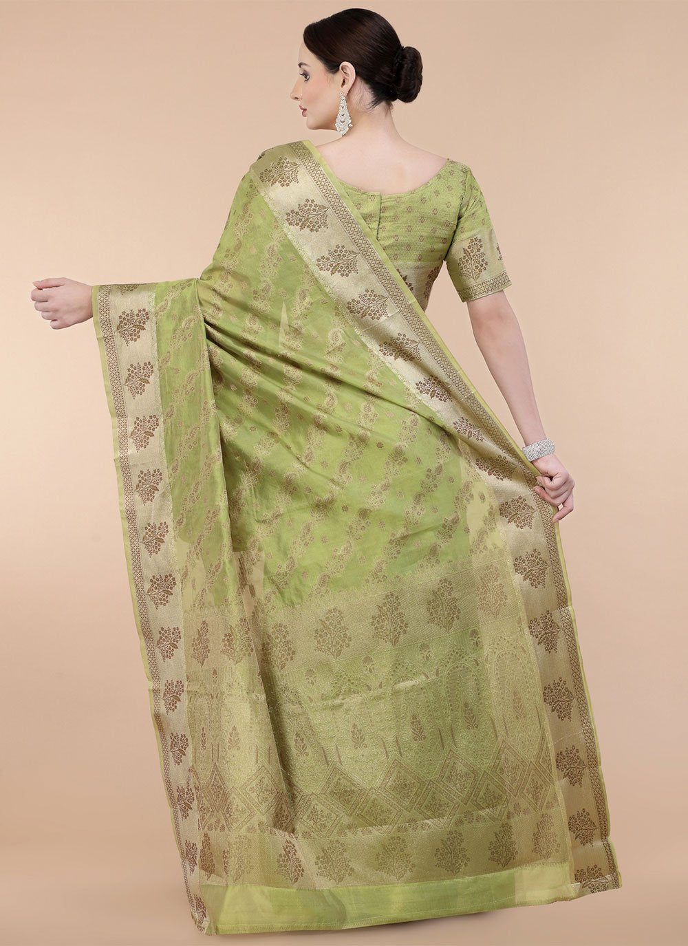 Designer Organza Green Patch Border Saree