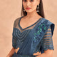 Designer Silk Teal Embroidered Saree