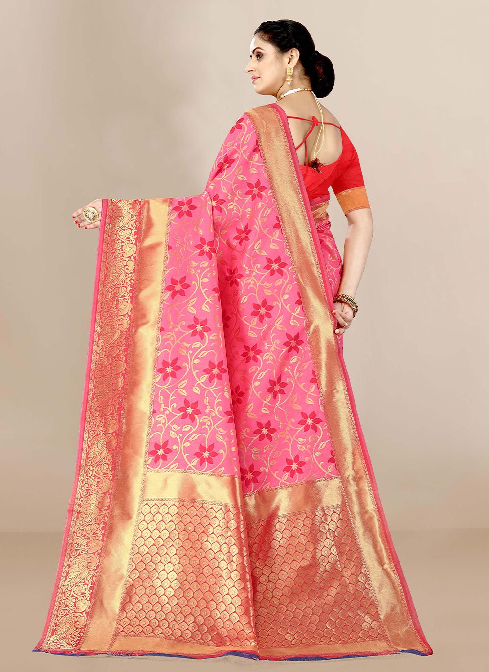 Designer Banarasi Silk Pink Jacquard Work Saree