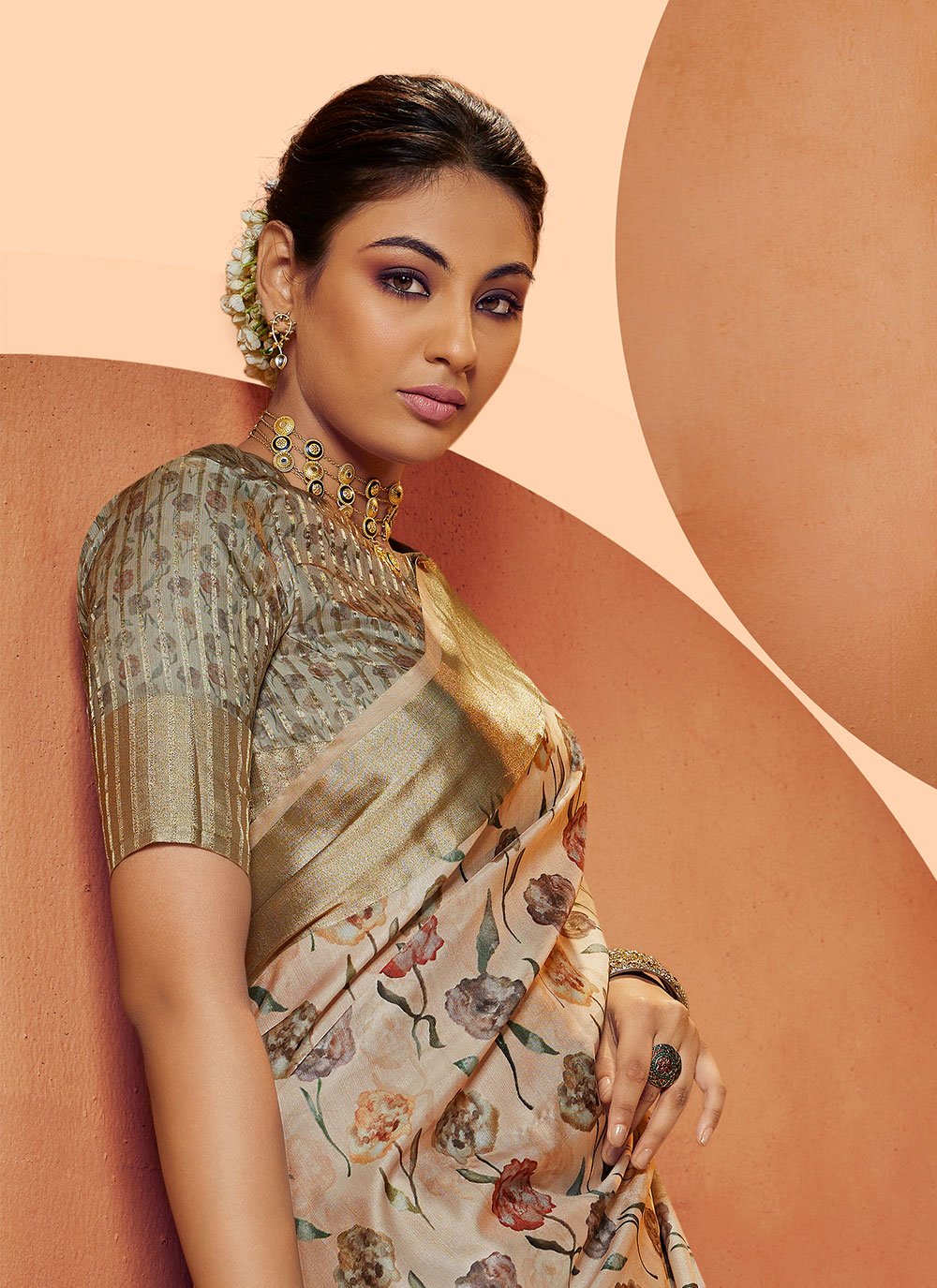 Designer Crepe Silk Multi Colour Digital Print Saree