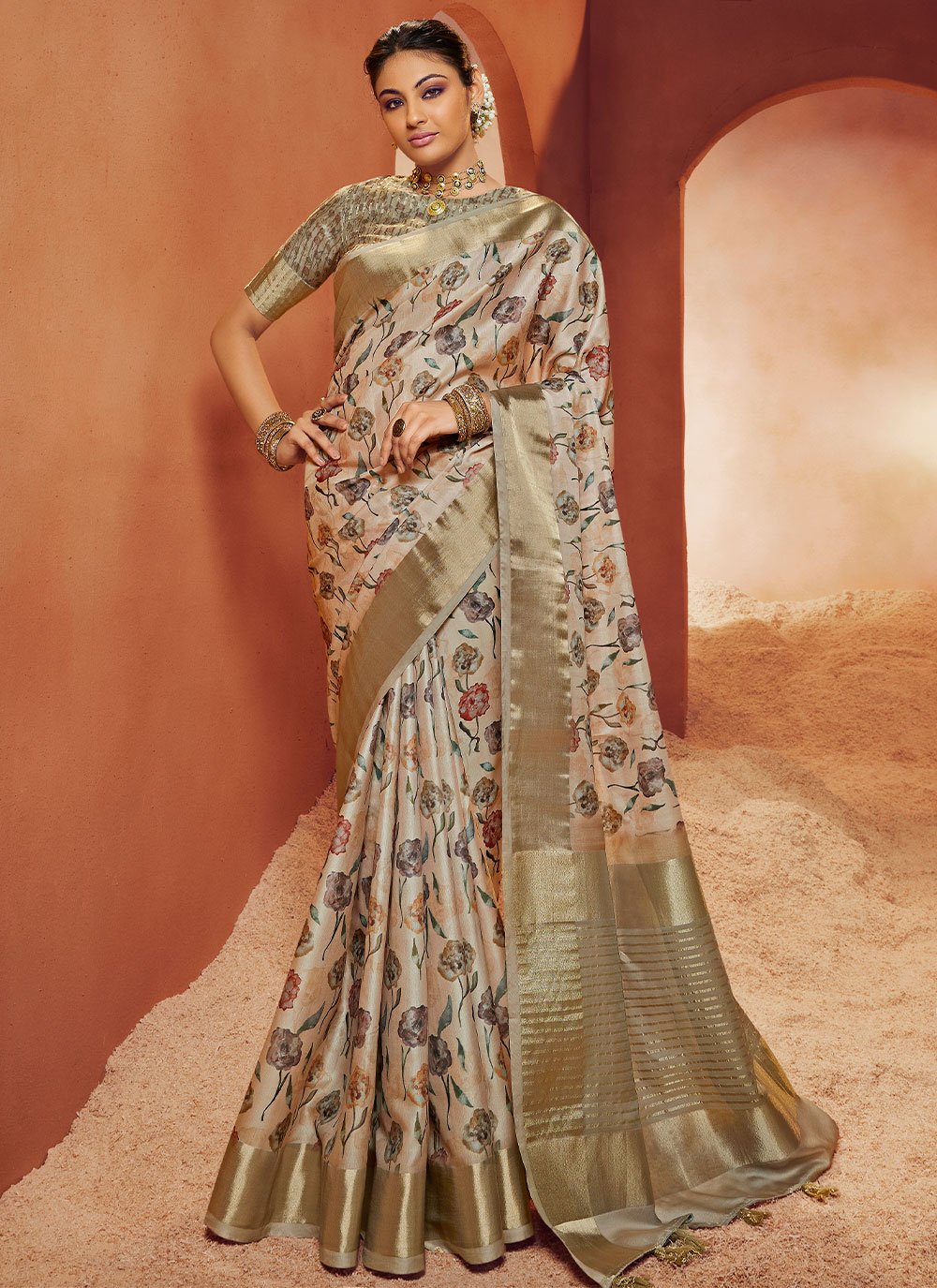 Designer Crepe Silk Multi Colour Digital Print Saree