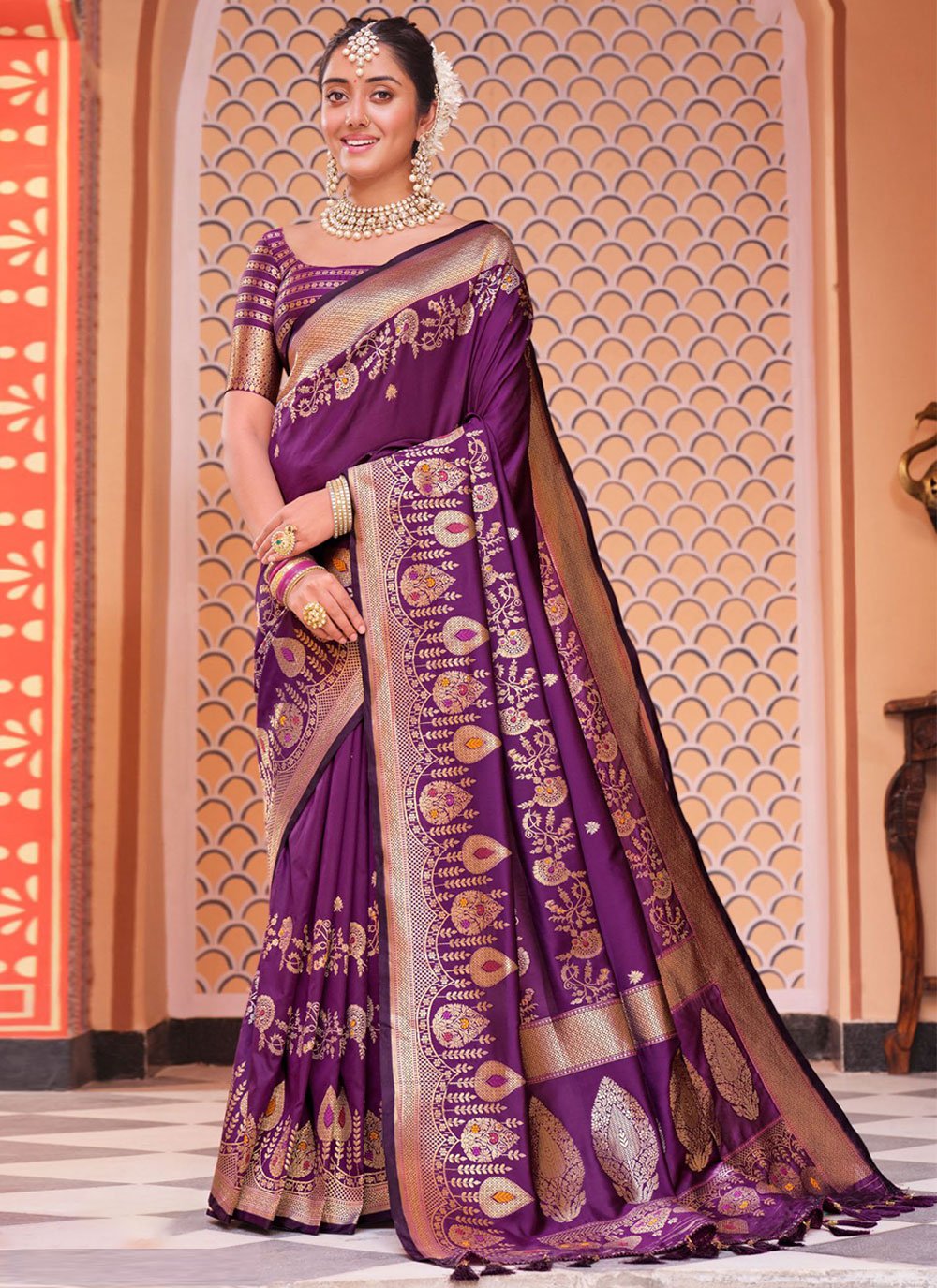 Designer Silk Purple Woven Saree