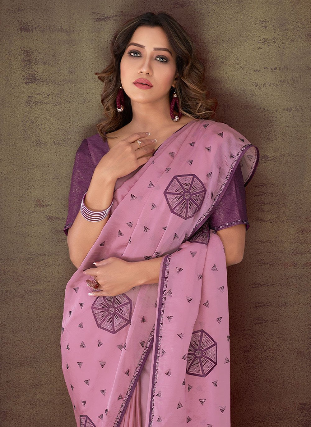 Designer Organza Pink Fancy Work Saree