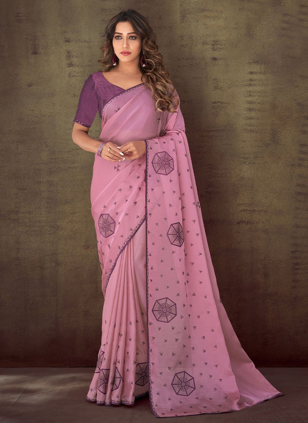 Designer Organza Pink Fancy Work Saree