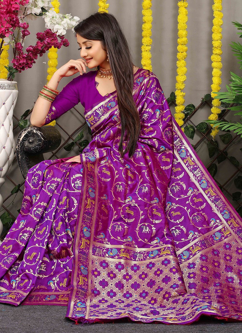 Designer Banarasi Silk Purple Jacquard Work Saree