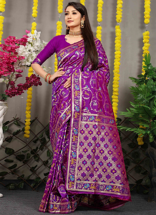 Designer Banarasi Silk Purple Jacquard Work Saree