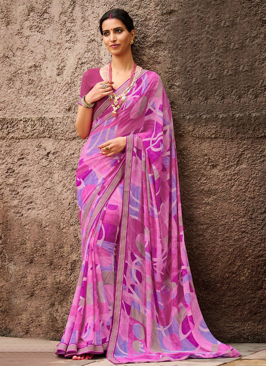 Designer Georgette Purple Print Saree