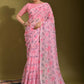 Designer Linen Pink Print Saree