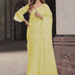 Designer Net Yellow Embroidered Saree