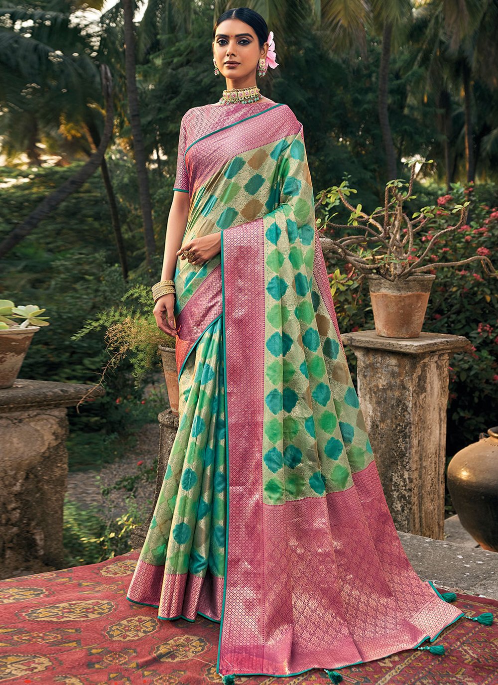 Designer Organza Multi Colour Weaving Saree