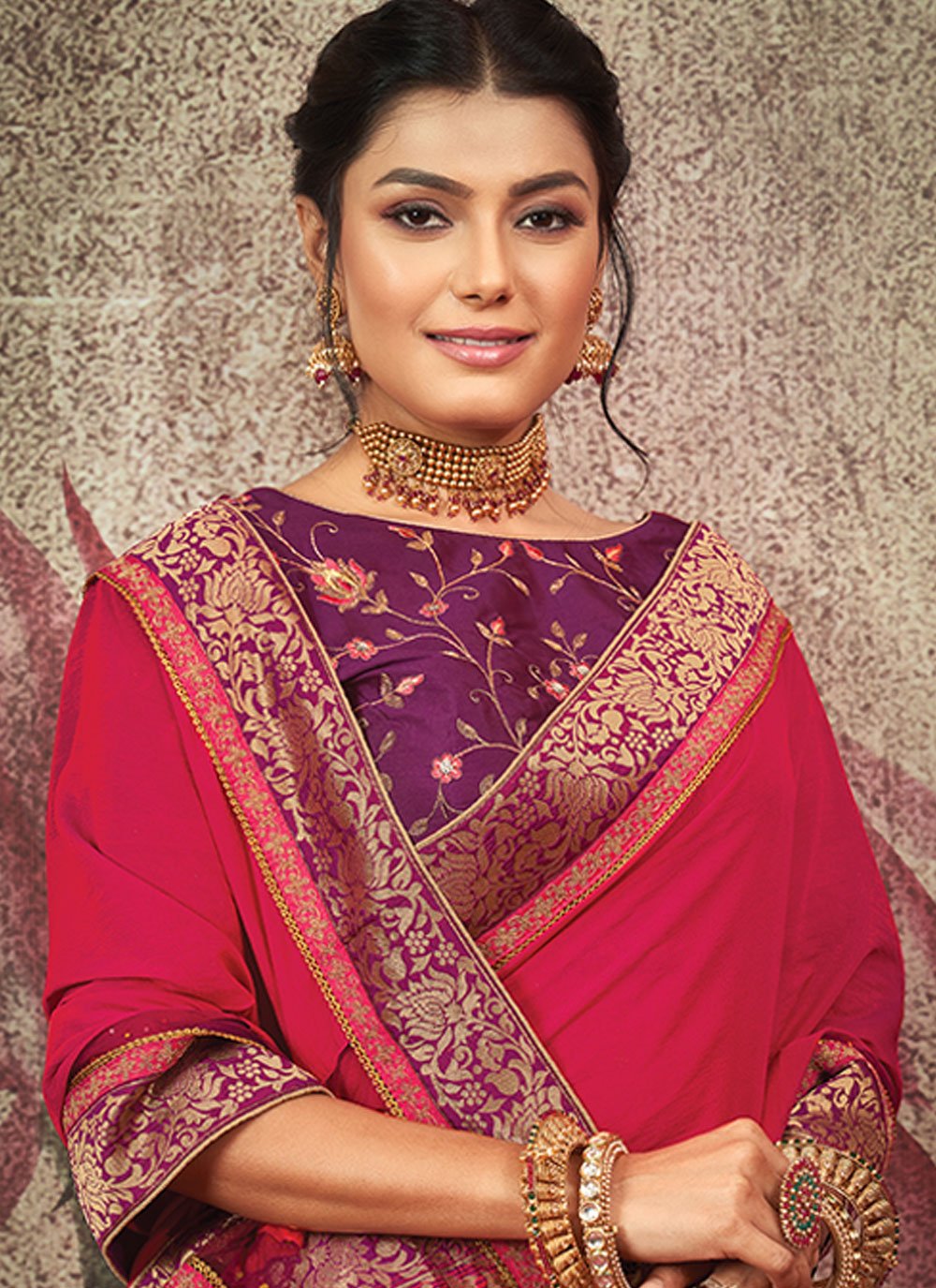 Designer Silk Pink Embroidered Saree