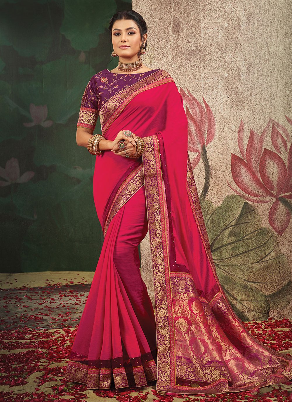 Designer Silk Pink Embroidered Saree