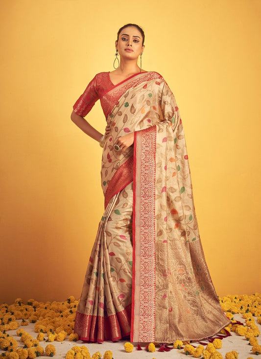 Traditional Saree Banarasi Silk Cream Weaving Saree