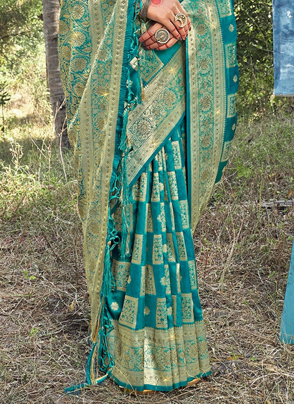 Traditional Saree Banarasi Silk Firozi Weaving Saree