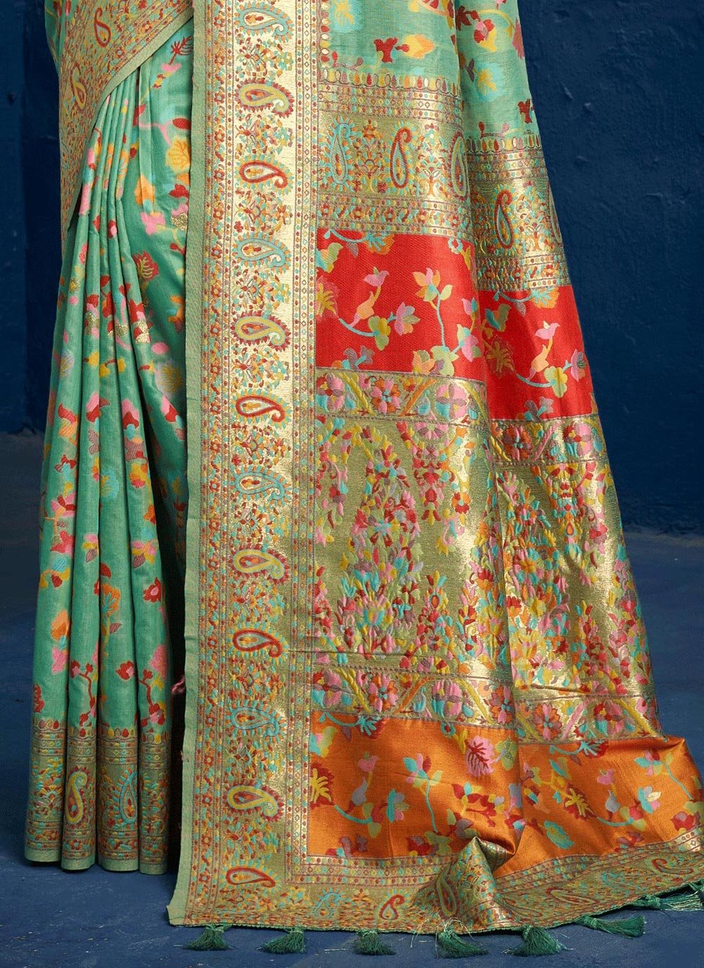 Traditional Saree Silk Green Kashmiri Saree