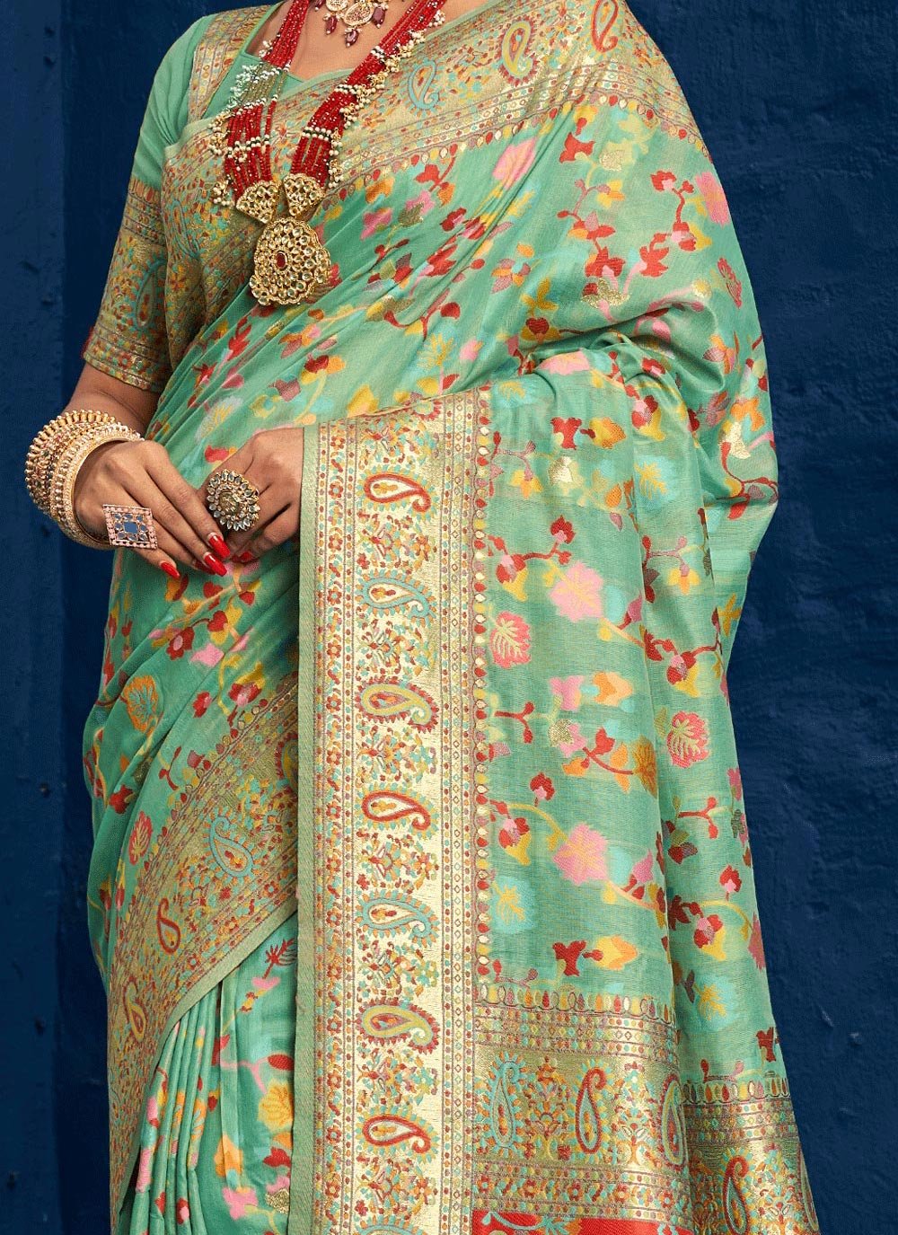 Traditional Saree Silk Green Kashmiri Saree