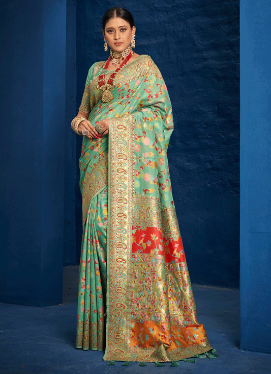 Traditional Saree Silk Green Kashmiri Saree