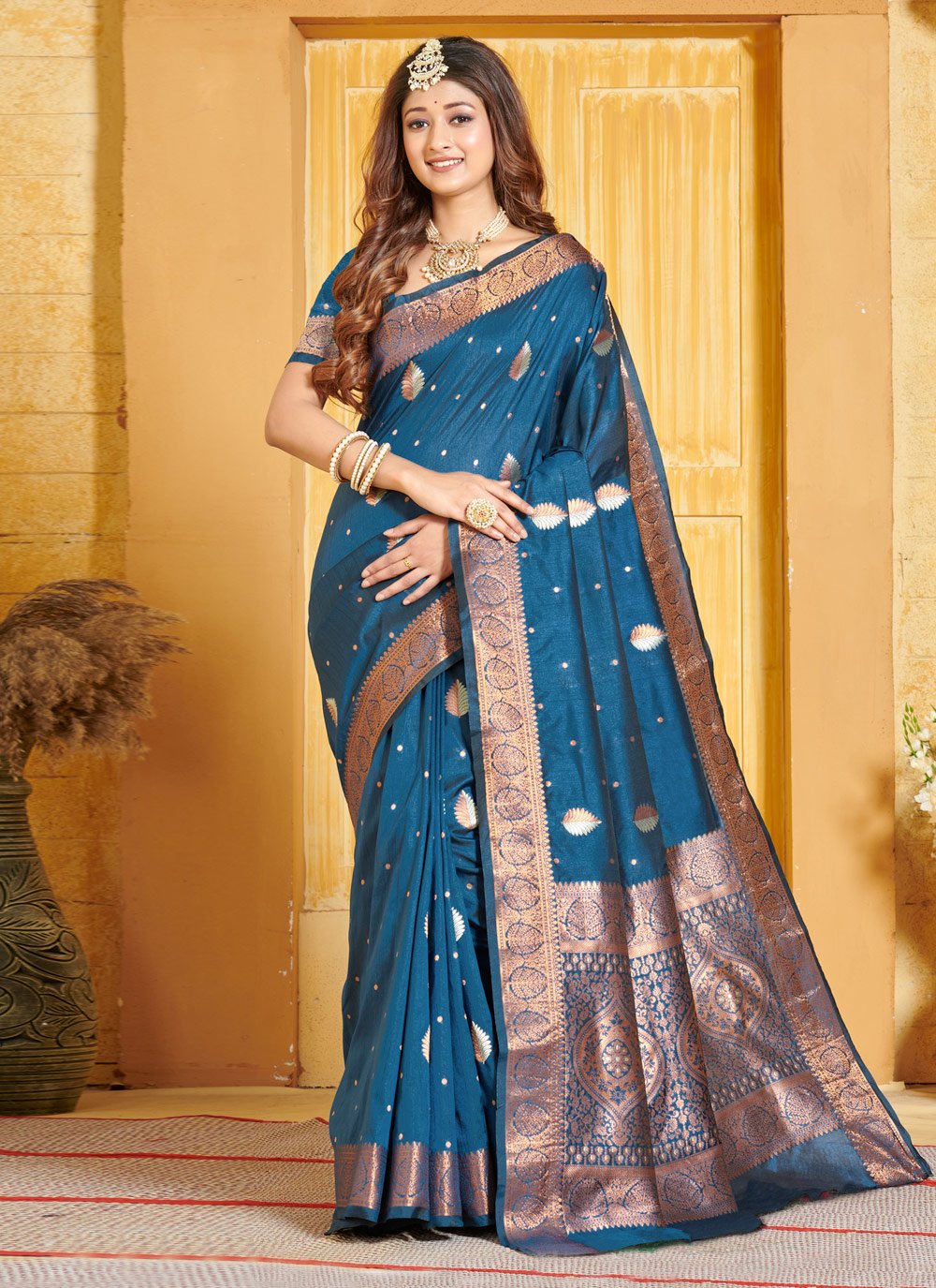 Traditional Saree Banarasi Silk Blue Embroidered Saree