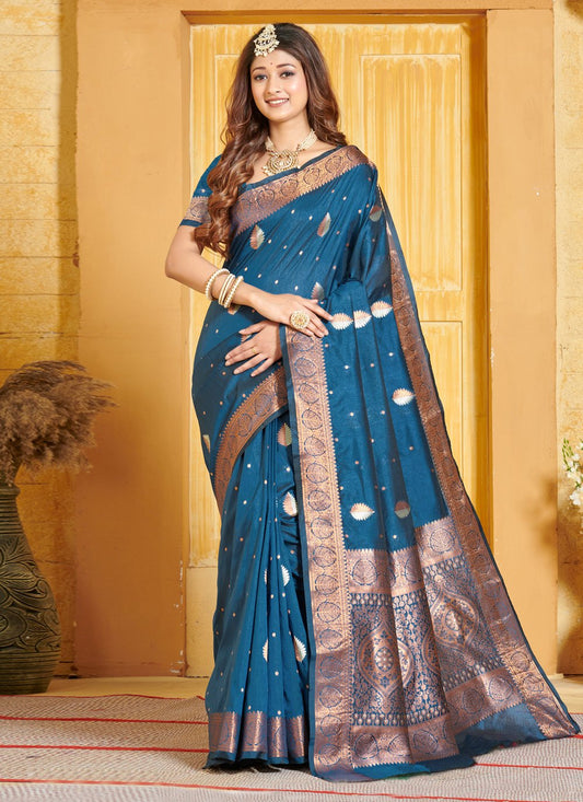 Traditional Saree Banarasi Silk Blue Embroidered Saree