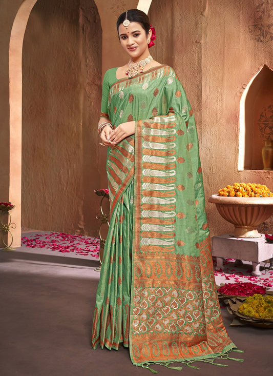 Traditional Saree Silk Green Weaving Saree