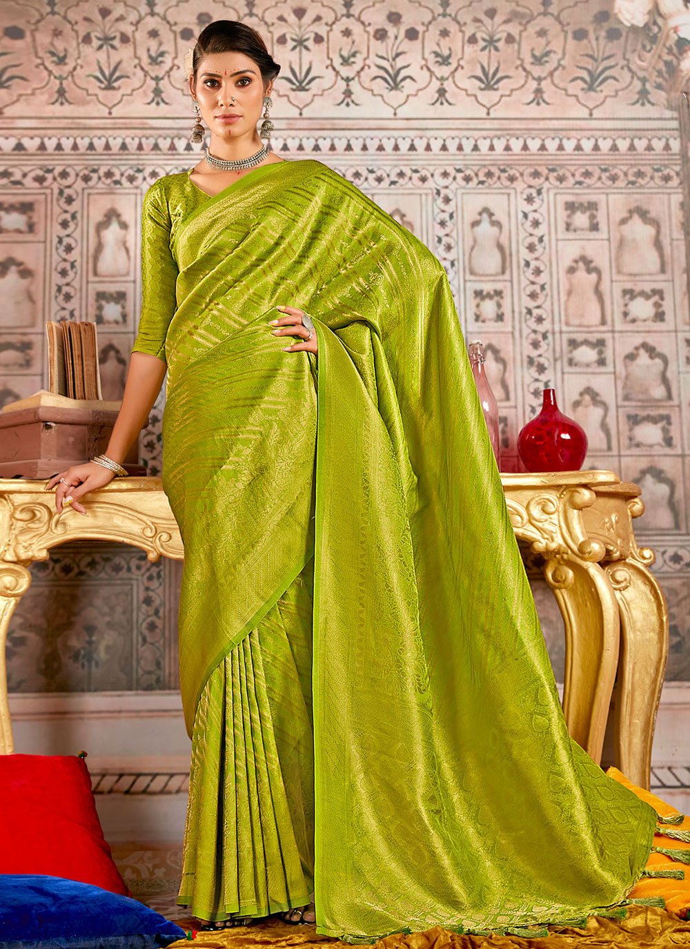 Traditional Saree Silk Green Weaving Saree