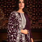 Designer Pant Style Suit Georgette Wine Embroidered Salwar Kameez