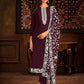 Designer Pant Style Suit Georgette Wine Embroidered Salwar Kameez