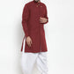 Dhoti Kurta Blended Cotton Maroon Plain Mens