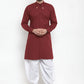 Dhoti Kurta Blended Cotton Maroon Plain Mens